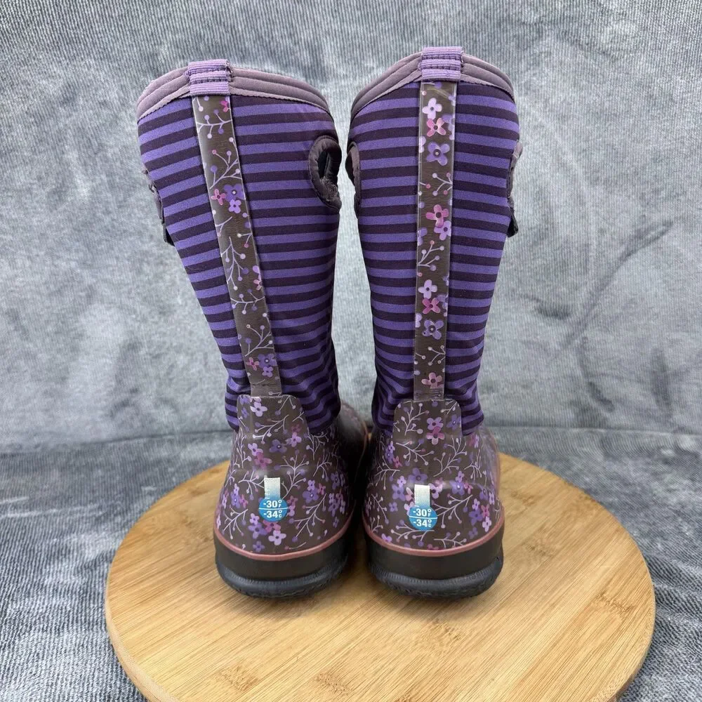 Bogs Boots Girls Size 2 Purple Floral Classic Waterproof Winter Snow 71560-540